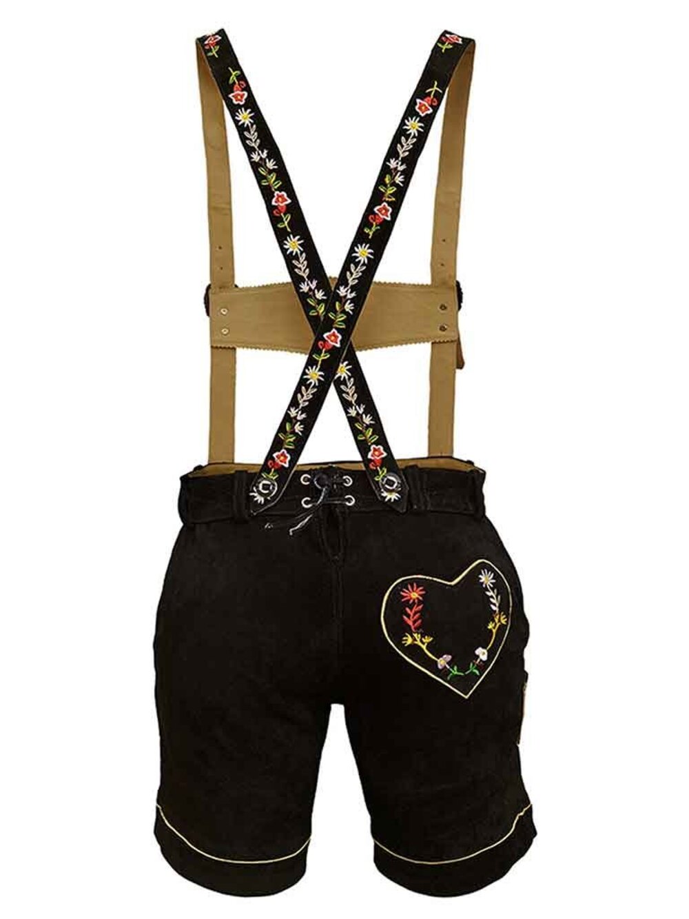 Suede Lederhosen Bavarian Leather Shorts with Embroidered Adjustable Suspenders - Picture 9 of 12